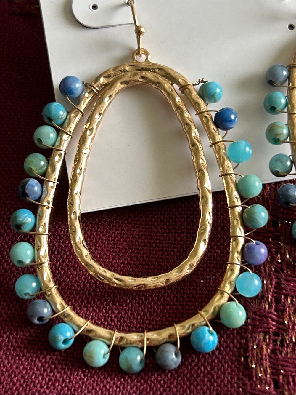 Southern Living Gold Teardrop Earrings with Turquoise and Blue Beads - Picture 3 of 7